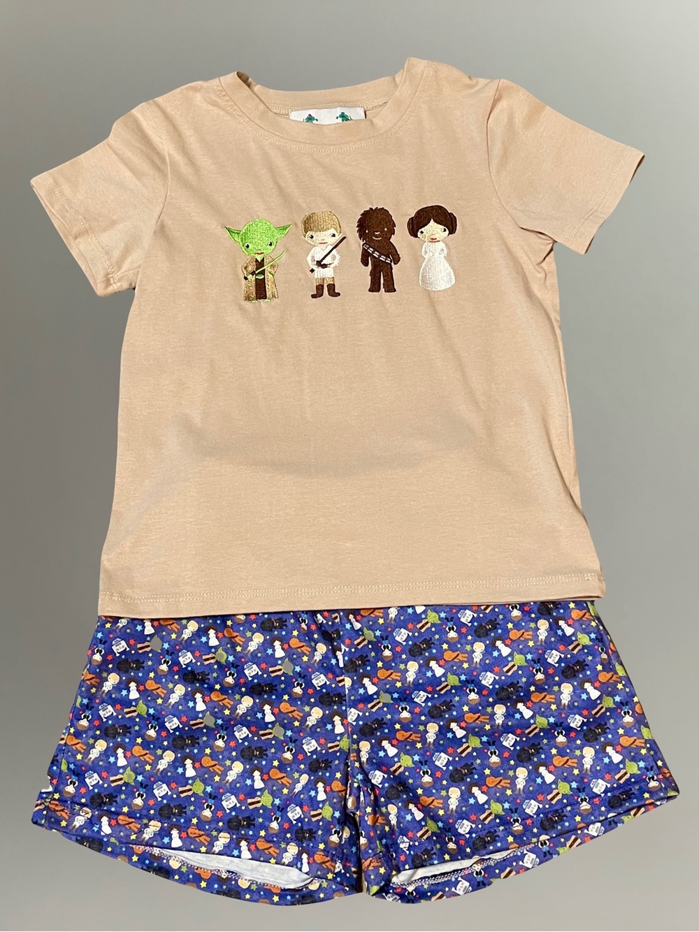 Boys boutiqueStar Wars Character Tee and Shorts Set - Beige Top with Navy Shorts